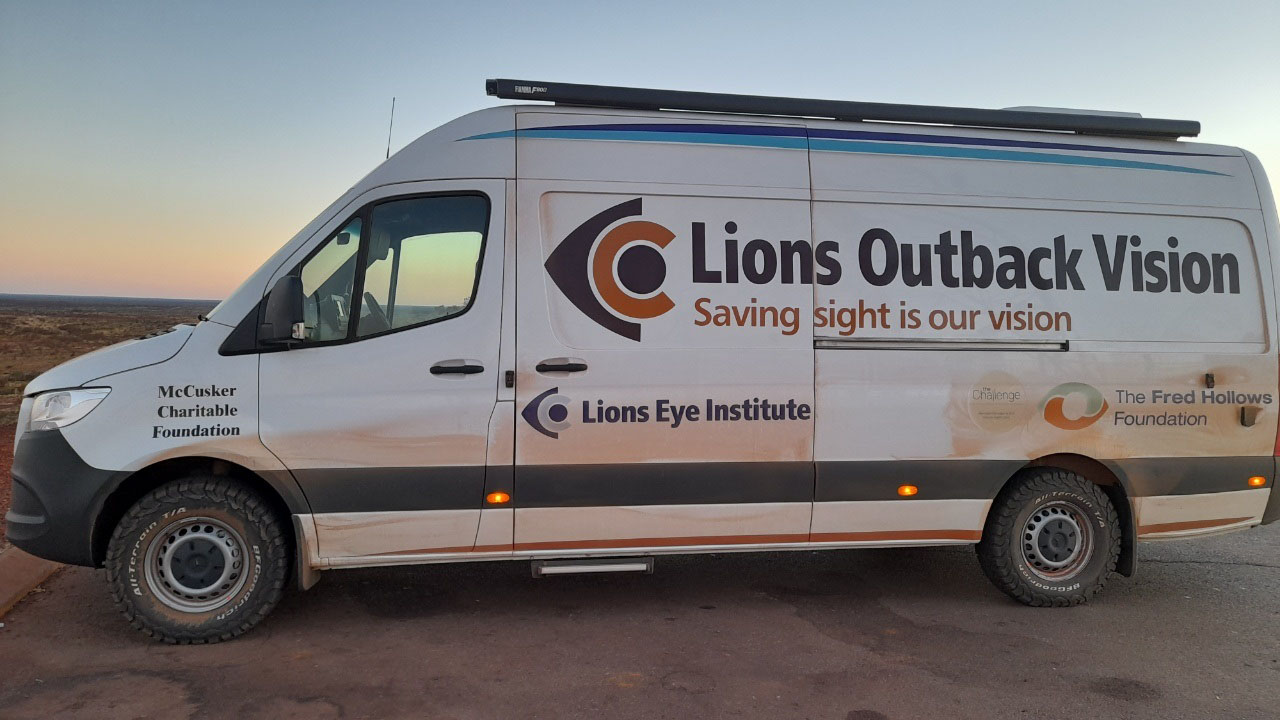 The mobile van proudly wearing its first ubiquitous coating of Pilbara dust 